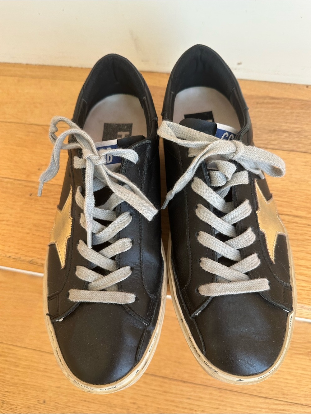 Golden Goose Black Leather Sneakers with Gold Star